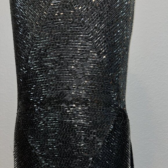 BLACK TIE OLEG CASSINI Black Full Beaded Sleeveless Formal Red Carpet Gown - 10 - Picture 4 of 16